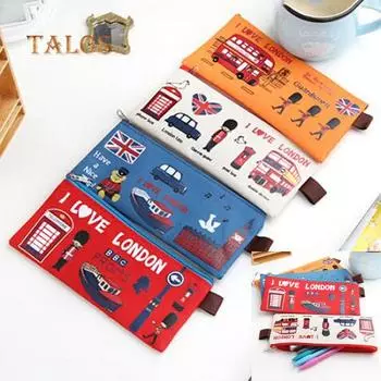 Студенческая сумка-карандаш, чехол для ручек, мультяшный лондонский стиль, косметичка на молнии, портмоне, сумки-оксфорды красный