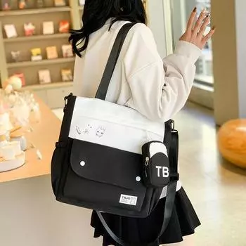 Студенческая сумка контрастного цвета, большая сумка через плечо, школьная сумка большой емкости для женщин хаки