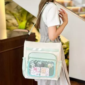 Студенческая сумка-мессенджер, цветная сумка через плечо, прозрачная сумка-тоут чёрный