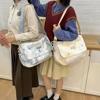 Студенческая сумка-мессенджер с принтом тай-дай, женская классная сумка через плечо с принтом бабочек синий