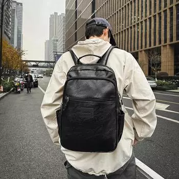 Студенческая сумка, мягкий кожаный мужской деловой рюкзак, большая вместимость, компьютерный рюкзак чёрный