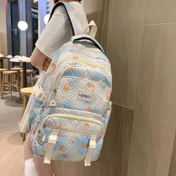 Студенческая сумка с принтом, женский рюкзак с героями мультфильмов для кампуса, большой емкости, уличный дорожный компьютерный рюкзак бежевый