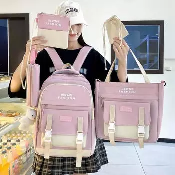 Студенческая сумка, женская начальная школа, с третьего по шестой класс, рюкзак для средней школы, набор из пяти предметов