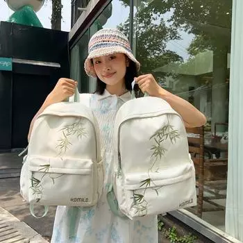 Студенческая вышивка школьный рюкзак женский компьютерный рюкзак легкий большой емкости рюкзак Small чёрный