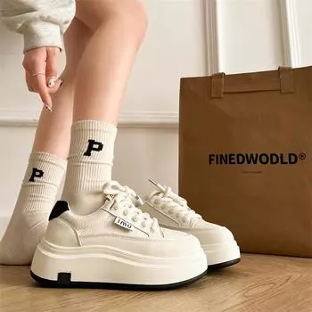 Студенческие белые туфли на платформе для женщин 2025 года, новые весенние и осенние модные универсальные легкие туфли для увеличения роста, спортивные туфли для сноуборда 35