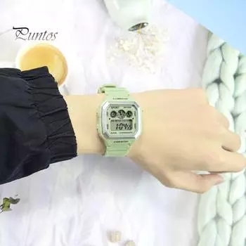 Студенческие часы-будильник с квадратным циферблатом, светодиодный дисплей, регулируемое точное время, спортивные студенческие наручные часы, ежедневный аксессуар светло-синий