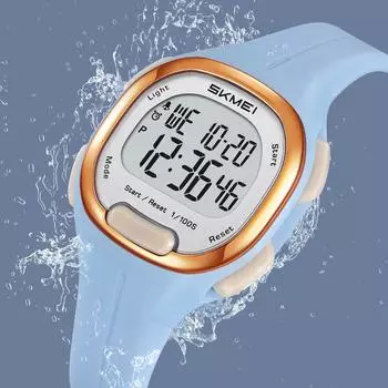 Студенческие часы мужские и женские многофункциональные квадратные электронные часы спортивные модные электронные часы светящиеся водонепроницаемые светло-синий