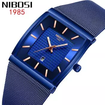 Студенческие часы NIBOSI, водонепроницаемые кварцевые часы с календарем, часы из нержавеющей стали с сетчатым ремешком для мужчин