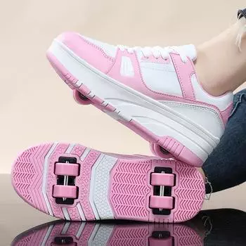 Студенческие кроссовки-бегунки Четырехколесные детские двухколесные роликовые коньки для мальчиков и девочек Деформированные шнурки Колеса Кроссовки 29