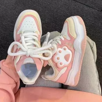 Студенческие милые туфли «кошачий коготь» 2024 года, осенние новые спортивные универсальные туфли с толстой подошвой, повседневные маленькие белые туфли для женщин 35 чёрный