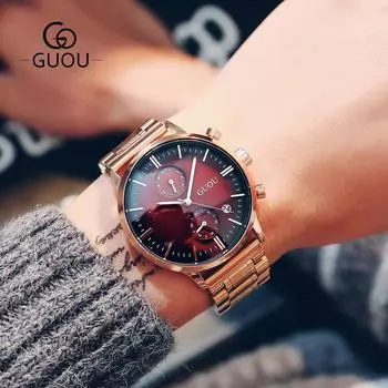 Студенческие мужские кварцевые часы - модные и многофункциональные, с большим циферблатом и календарем, стальной браслет - это мужские часы