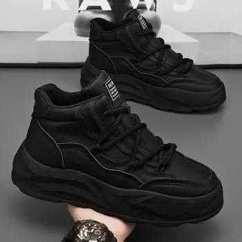 Студенческие однотонные высокие туфли на шнуровке в корейском стиле, модные модные туфли на толстой подошве, увеличивающие рост, молодежные простые повседневные туфли 39