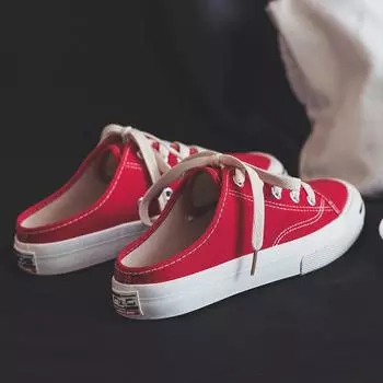 Студенческие парусиновые туфли женские на шнуровке открытые белые туфли сандалии полузакрепленные скобы дышащие детские 36 красный