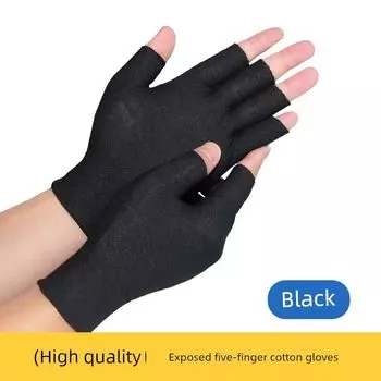 Студенческие перчатки для письма Тонкие Полупалые Осень и Зима Старшеклассники Мальчики и Девочки Учатся Писать Домашнее Задание Ветрозащитные Heattech Открытые Пальцы Black half-finger thin -5 pairs One size