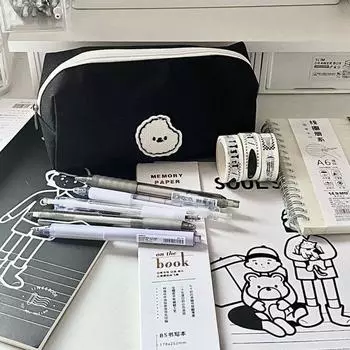 Студенческие принадлежности, черная косметичка большой емкости, сумка для хранения канцелярских принадлежностей, сумка-карандаш