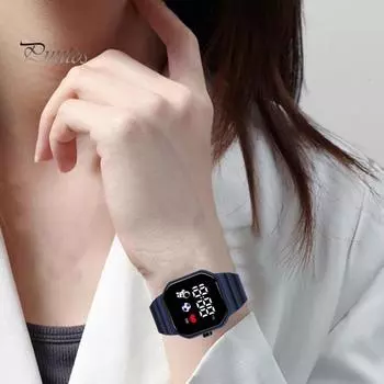 Студенческие светодиодные часы с квадратным циферблатом, разборчивый высокоточный тип кнопки, регулируемый силиконовый ремешок на запястье, унисекс, легкие детские наручные часы серый