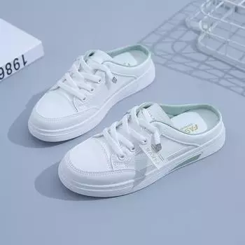 Студенческие тапочки с тонкой подошвой и полуноском в стиле «ленивый» 35 зелёный