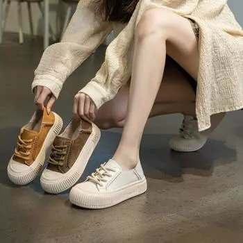 Студенческие туфли на толстой подошве, повседневные женские туфли на плоской подошве, маленькие белые туфли 35 оранжевый