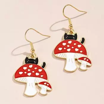 Студенческие украшения, металлические любовные грибы, непослушный черный кот, креативные серьги, серьги-гвоздики с мультяшным капающим маслом котом золотой