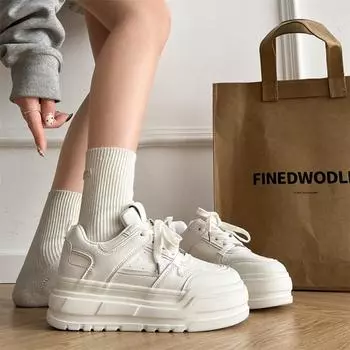 Студенческие универсальные туфли на платформе с высокой посадкой, белые туфли для женщин, новые весенние и осенние туфли 2025 года, повседневные низкие спортивные туфли для сноуборда 35 белый