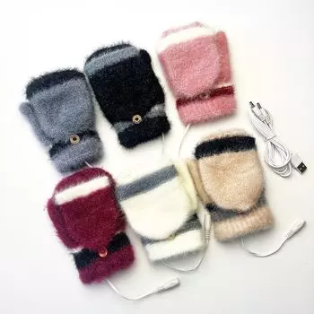 Студенческие USB-перчатки с электрообогревом и толстой текстурой из бархата норки можно носить взрослым, чтобы согреться зимой average size, back heating.