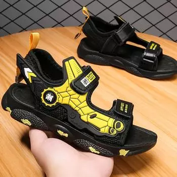 Студенческие высококачественные летние сандалии с волшебными наклейками для мальчиков, спортивные сандалии с мягкой подошвой для молодежи, пляжная обувь 28 красный/чёрный