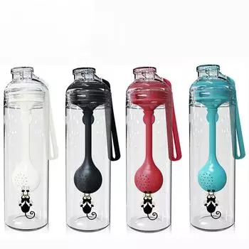 Студенческий чайный стаканчик для воды с ложкой, подарочная спортивная бутылка, пластиковый стаканчик для воды 500ML белый