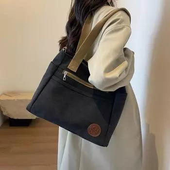 Студенческий класс, большая вместительная ручная сумка, большая сумка, женская парусиновая сумка, сумка через плечо чёрный