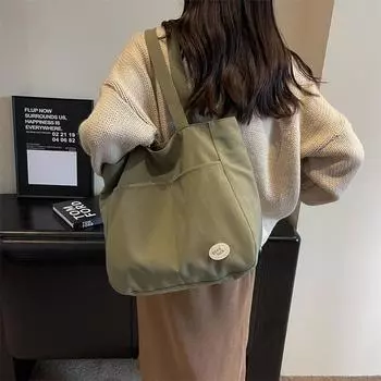 Студенческий класс, портативная сумка большой емкости, женская парусиновая сумка, сумка через плечо бежевый