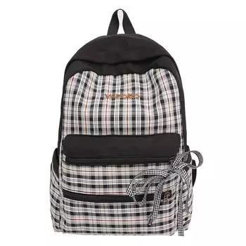 Студенческий контрастный клетчатый школьный рюкзак Женский дорожный рюкзак Рюкзак с бантом чёрный