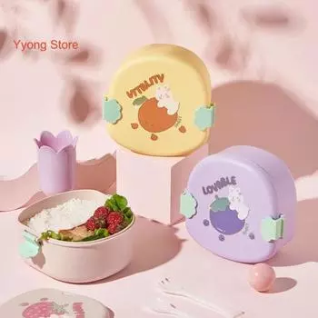 Студенческий ланч-бокс без запаха, пищевой портативный дизайн отсека, легко чистится, упаковка для риса, материал ПП, коробка для бенто с мультяшными фруктами, школьные принадлежности розовый