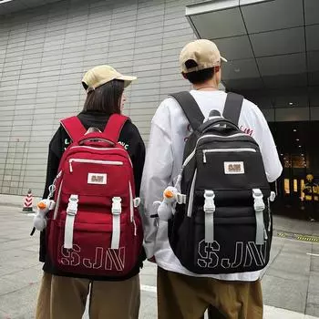Студенческий однотонный школьный рюкзак с буквенным принтом, женский рюкзак для младших школьников, рюкзак большой емкости