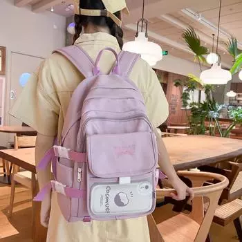 Студенческий однотонный школьный рюкзак женский дорожный рюкзак младших школьников большой вместительный рюкзак мужской зелёный