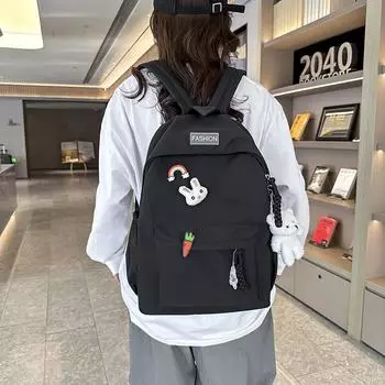 Студенческий однотонный школьный женский рюкзак большой емкости, компьютерный рюкзак чёрный