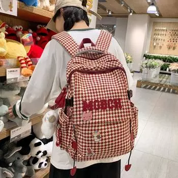 Студенческий плед школьный женский рюкзак большой емкости для компьютера, дорожный рюкзак красный