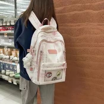 Студенческий принт школьный рюкзак женский компьютерный дорожный рюкзак для школьников младших классов розовый