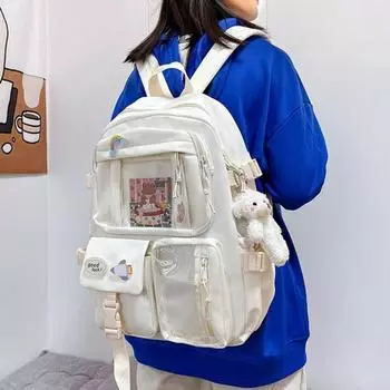 Студенческий рюкзак, эргономичный, большой емкости, рюкзак с плюшевым медведем, куклой для книги, ноутбука, повседневная школьная сумка в стиле ретро для подростков, школьных путешествий Bear розовый