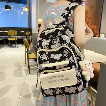 Студенческий рюкзак большой емкости, мультяшный рюкзак Love для мужчин, женщин, студенческий стиль чёрный