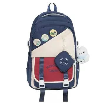 Студенческий рюкзак, цветной, большой емкости, рюкзак в стиле колледжа, школьный портфель с кошельком для монет светло-синий