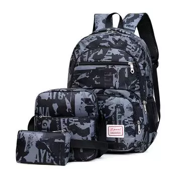 Студенческий рюкзак из трех частей, сумка для компьютера, рюкзак камуфляжной расцветки, большой вместимости, дорожный рюкзак чёрный