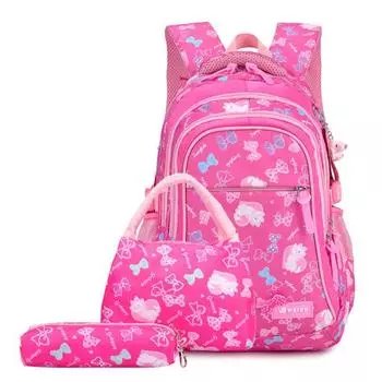 Студенческий рюкзак с бантом и принтом, водонепроницаемая гладкая сумка на молнии, сумка для книг, сумка-карандаш для учащихся начальной школы D