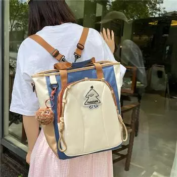 Студенческий рюкзак с цветными блоками, классная сумка на плечо, женская школьная сумка чёрный