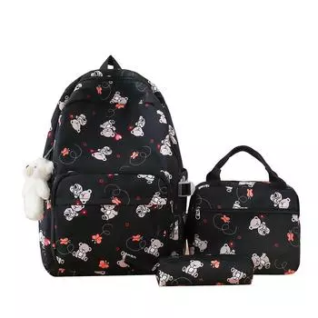 Студенческий рюкзак с героями мультфильмов, женский рюкзак для кампуса, легкий нейлоновый трехсекционный школьный рюкзак фиолетовый