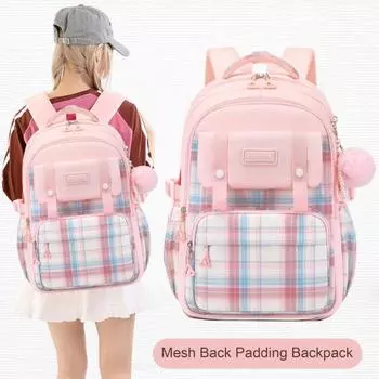 Студенческий рюкзак с подвеской в виде плюшевой куклы, много отделений, большая вместимость, сладкий цвет розовый