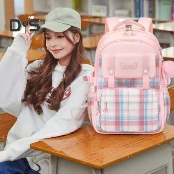 Студенческий рюкзак с подвеской в виде плюшевой куклы, много отделений, большая вместимость, милый цвет, водонепроницаемый, школьная сумка для путешествий, активного отдыха, хранения вещей розовый