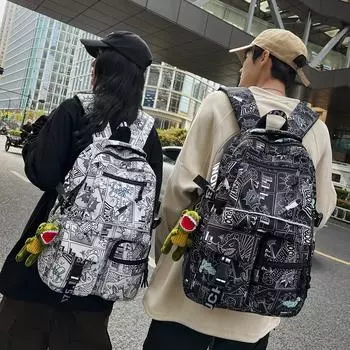 Студенческий рюкзак с принтом граффити, мужской водонепроницаемый спортивный школьный рюкзак, сумка для компьютера большой емкости