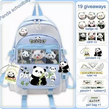 Студенческий рюкзак с принтом панды синий