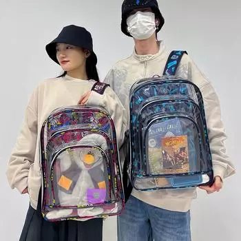 Студенческий рюкзак с принтом, женский прозрачный школьный рюкзак из ПВХ, мужская большая вместительная желеобразная сумка, водонепроницаемый рюкзак для плавания розовый