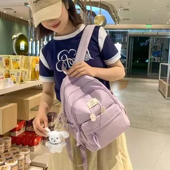 Студенческий рюкзак, школьный рюкзак для кампуса, женский однотонный маленький рюкзак чёрный