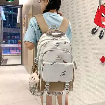 Студенческий рюкзак женский большой емкости рюкзак цветной блок школьная сумка серый